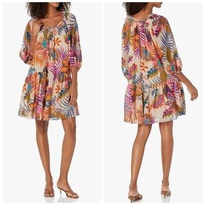 Rachel Roy Multi Print Swim Beach Cover Up Multi Color Overhead Dress M